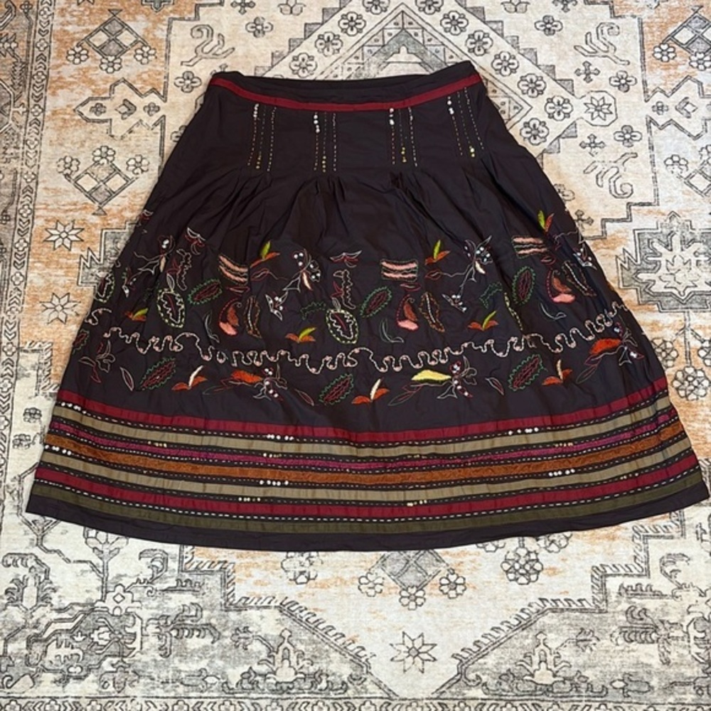 MIX NOUVEAU 12 knee length midi flare embroidered skirt-VTG Y2K